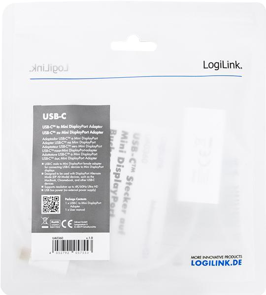 Productafbeelding LogiLink USB / DisplayPort adapter (Mini DP, 15 cm)