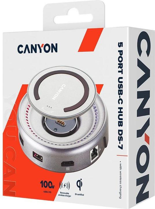 Image du produit Canyon HUB USB-5-in1 USB-C > HDMI/2xUSB/USB-C/VGA/QI Chargement (USB-C, 5 ports)