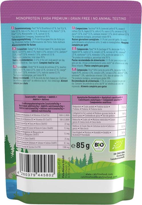 Image du produit Catz Finefood Bio No.511 Dinde (Adulte, 1 pcs, 85 g)