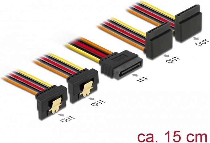 Produktbild Delock Kabel SATA 15 Pin Strom Stecker mit Einrastfunktion > SATA 15 Pin Strom Buchse 2 x unten / 2 x oben