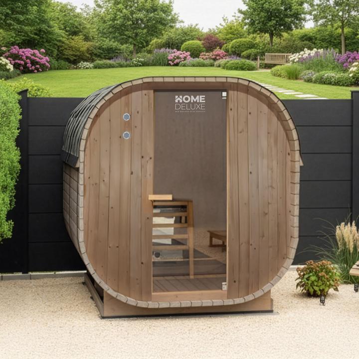 Produktbild Home Deluxe Outdoor Sauna Fasssauna FLANN XL - 184 x 220 cm für 6 Personen - Sauna mit 8kW Ofen