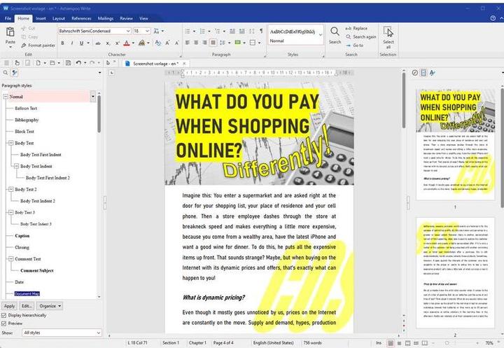 Actual product image Ashampoo Office 8 ESD, Full version, 5 PC, Product family: Office (unlimited)
