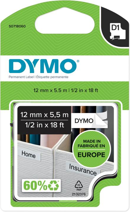 Produktbild Dymo S0718060 Permanente Polyestertband (1.20 cm, Weiss, Schwarz)