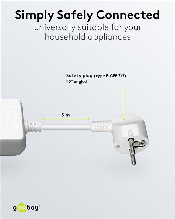 Actual product image Goobay Power strip 6-way, 5 m, white (6 x, CEE 7/7, 5 m)