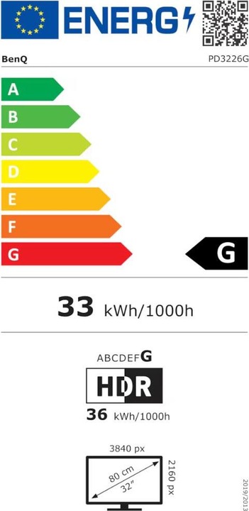 Energy Label BenQ PD3226G MONITEUR 32 4K UHD 144HZ (3840 x 2160 Pixels, 31.50")