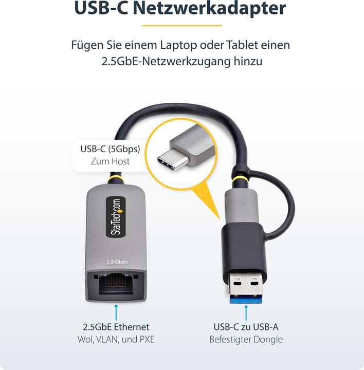 Produktbild StarTech USB 3.0 TYPE-C TO 2.5 GIGABIT (USB-C, RJ45 (1x))