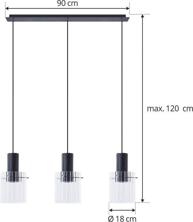 Immagine prodotto Lucande Lampada a sospensione Eirian 3, trasparente/nero (E27)