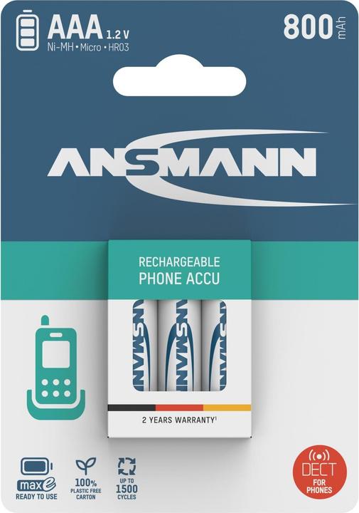 Actual product image Ansmann Phone (3 pcs., AAA / LR03 / Micro / R03 / AM4 / MN2400 / KR03, 800 mAh)