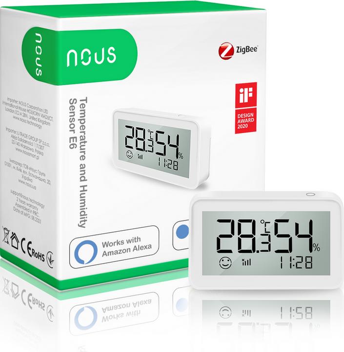 Actual product image Nous Smart LCD Temperature and Humidity Sensor E6 ZigBee