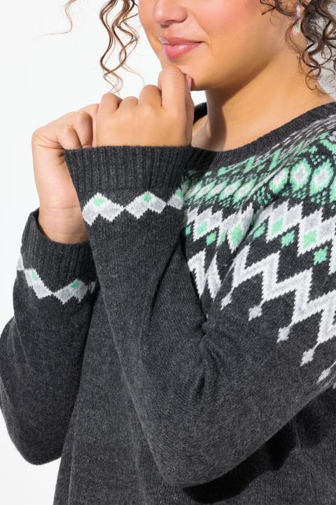 Produktbild Ulla Popken Norweger-Pullover, Rundhals, Langarm, weicher Strick (54)