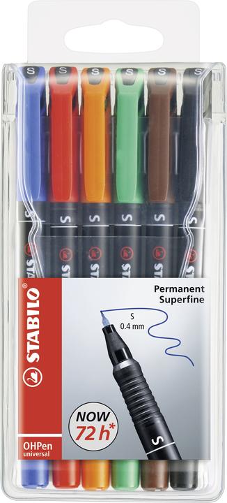 Produktbild STABILO OHPen universal Folienstift permanent (Grün, Rot, Blau, Braun, Schwarz, Orange, 0.40 mm, 6 x)