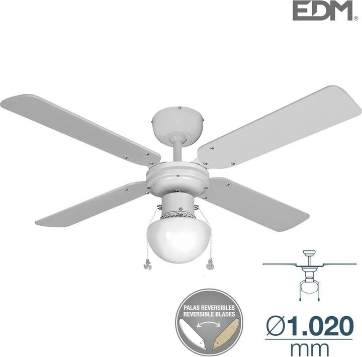 Produktbild EDM Enzo Plafondventilator 102cm 3 standen 50W wit + lamp - 8652700 (43.50 dB)