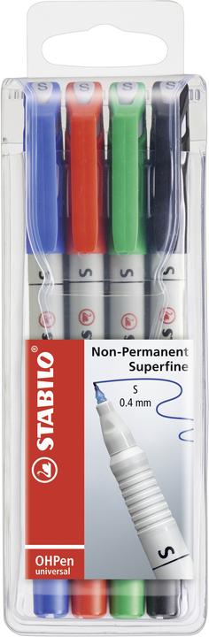 Image du produit STABILO Stylo universel OHPen soluble dans l'eau (Vert, Rouge, Bleu, Noir, 0.40 mm, 4 x)