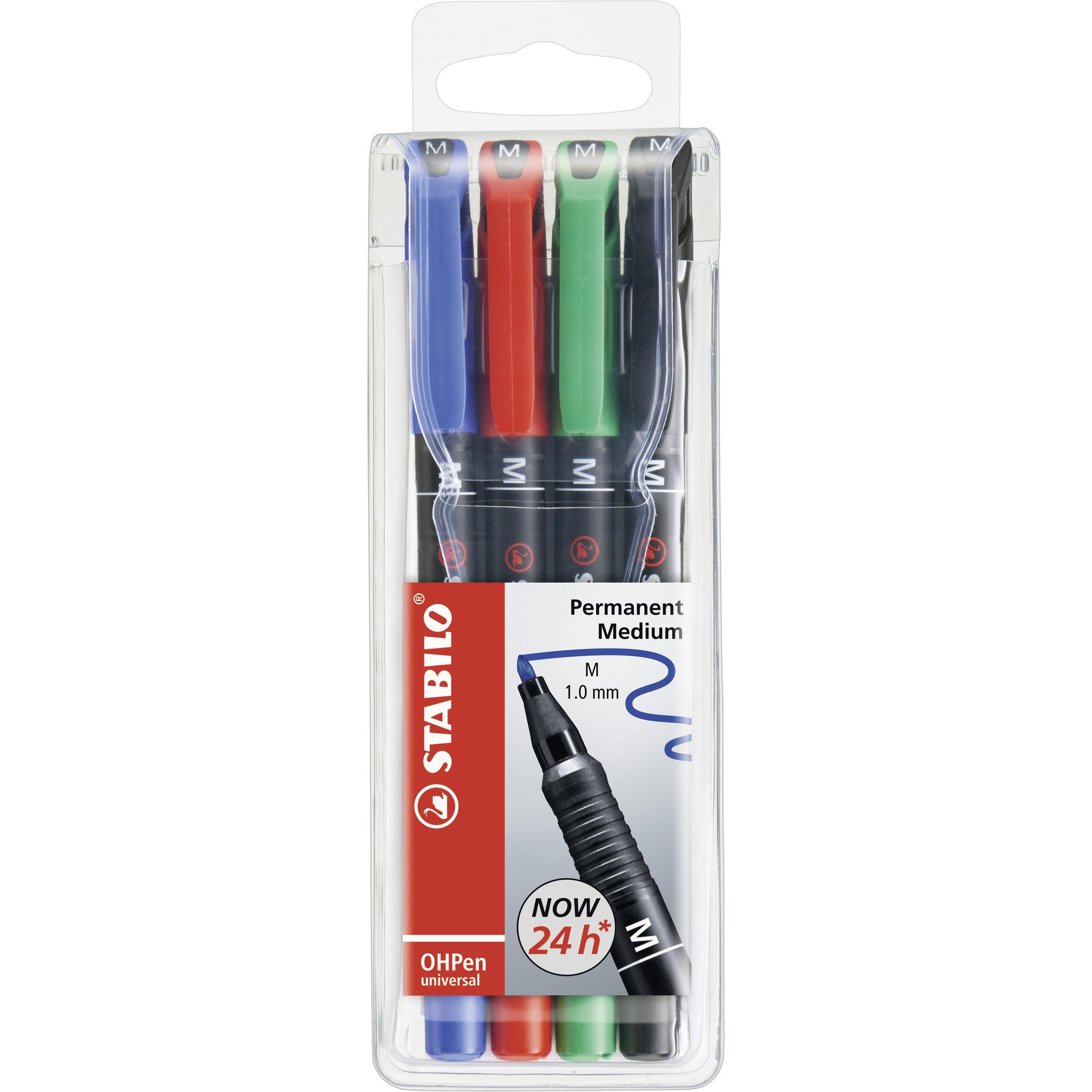 STABILO, Marker, OHPen universal Folienstift permanent (Schwarz, Rot, Grün, Blau, 1 mm, 4 x)