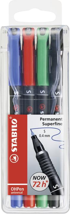 STABILO OHPen universal Folienstift permanent (Rot, Schwarz, Blau, Grün, 0.40 mm, 4 x)