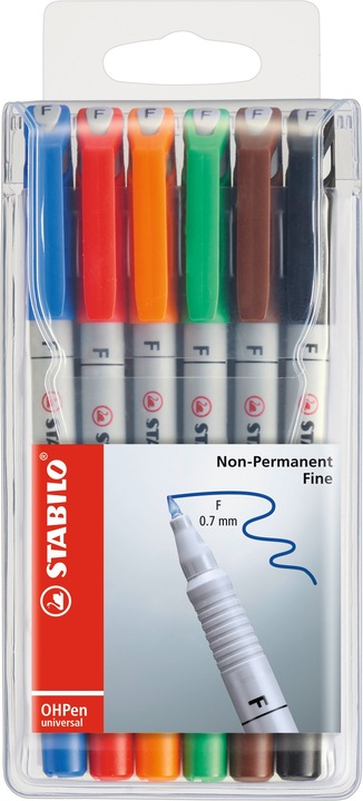 Produktbild STABILO OHPen (Grün, Rot, Blau, Schwarz, Orange, Braun, 0.70 mm, 6 x)