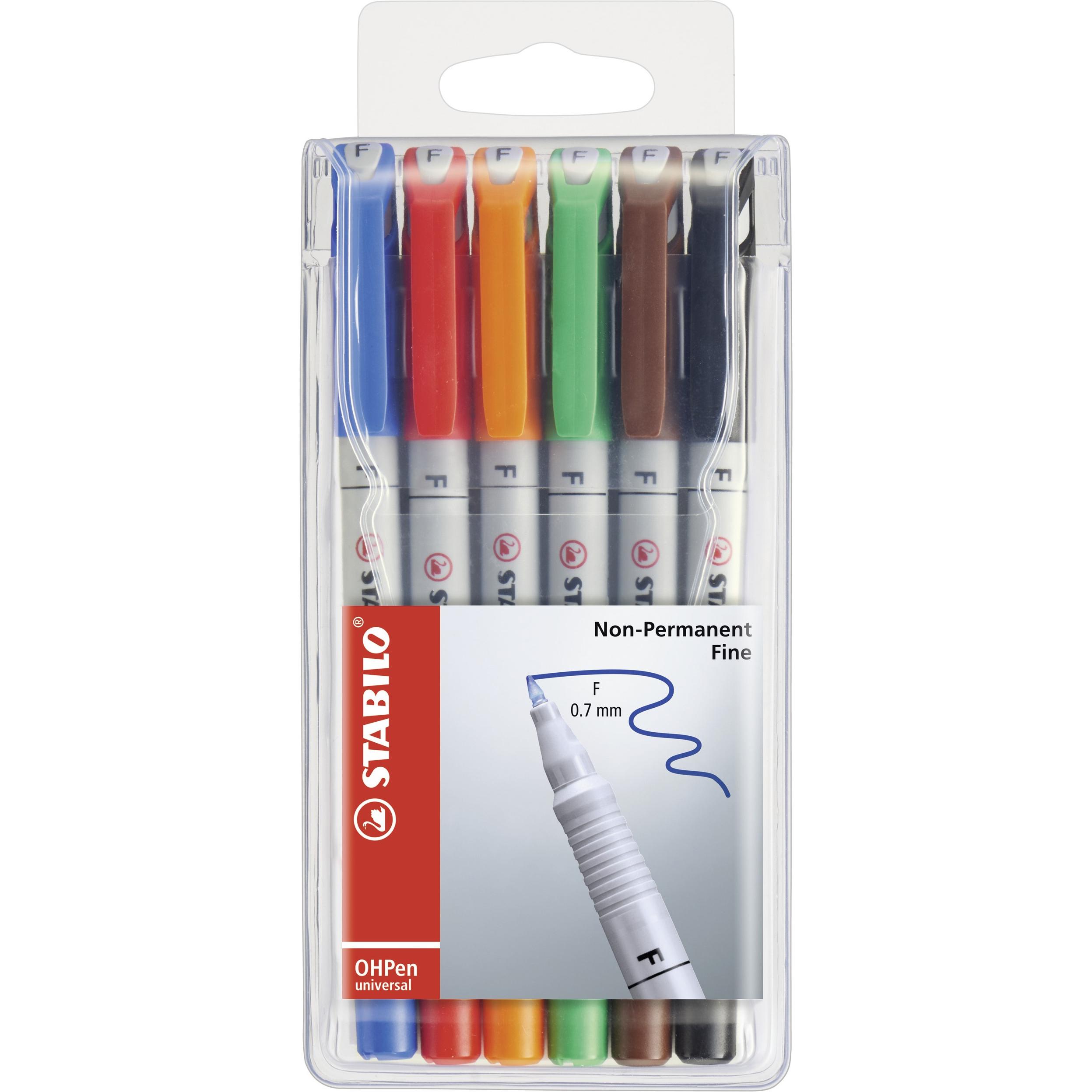 STABILO, Marker, OHPen universal Folienstift wasserlöslich (Rot, Blau, Schwarz, Orange, Braun, Grün, 0.70 mm, 6 x)