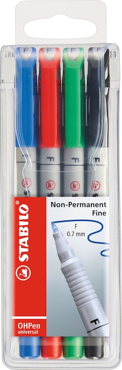 Produktbild STABILO OHPen universal Folienstift wasserlöslich (Grün, Rot, Blau, Schwarz, 0.70 mm, 4 x)