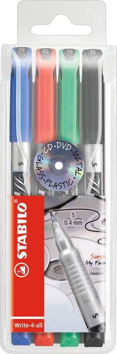 Produktbild STABILO Write-4-all Permanent-Marker (Rot, Blau, Grün, Schwarz, 0.40 mm, 4 x)