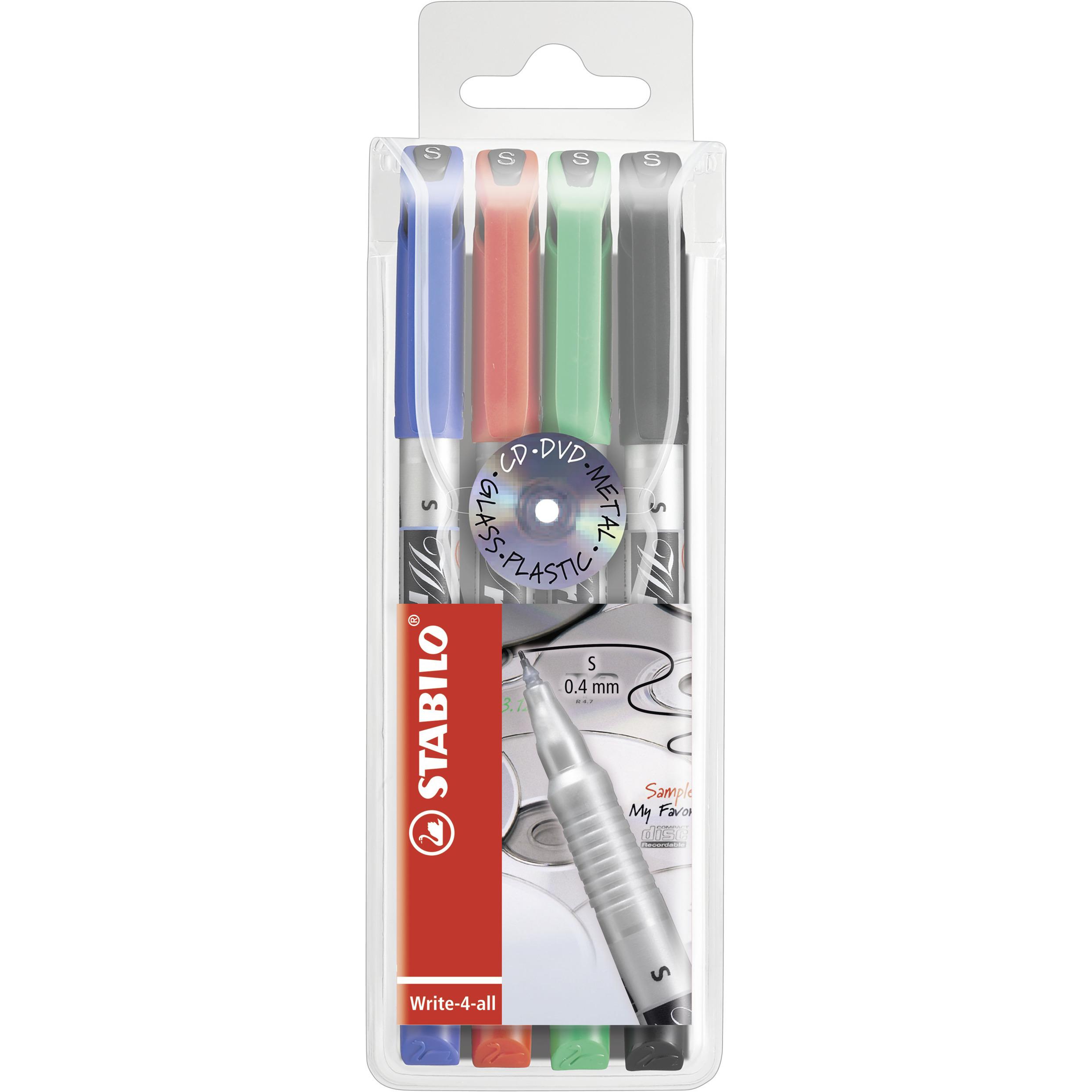 STABILO, Marker, Write-4-all Permanent-Marker (Rot, Blau, Grün, Schwarz, 0.40 mm, 4 x)