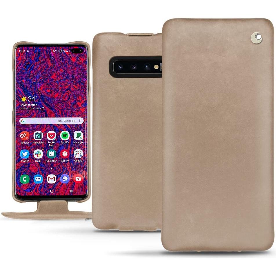 Noreve Lederschutzhülle vertikal (Samsung Galaxy S10+), Smartphone Hülle, Beige