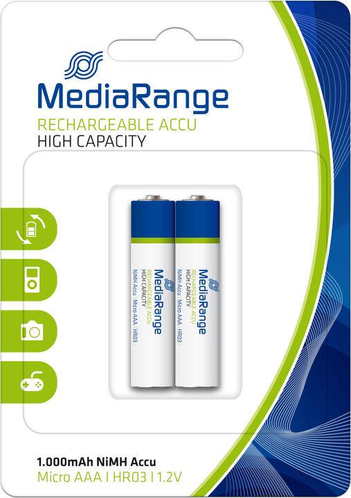 Produktbild MediaRange NiMH HR03 (2 Stk., AAA / LR03 / Micro / R03 / AM4 / MN2400 / KR03, 1000 mAh)