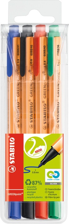 Actual product image STABILO GREENpoint environmentally friendly felt-tip pen (Red, Black, Green, Blue, 4 x)