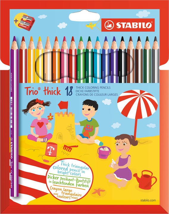 Produktbild STABILO Trio dick Dreikant-Buntstift mit Spitzer (Mehrfarbig, 18 x)