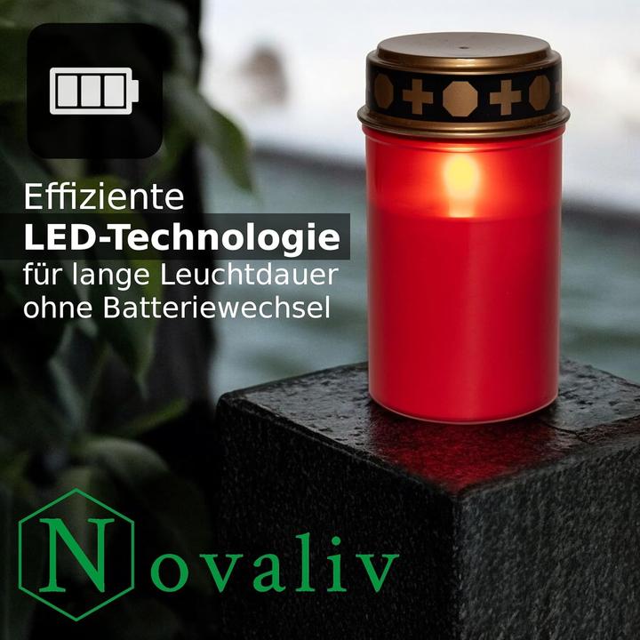 Produktbild Novaliv LED Grablicht ohne Batterie und Timer 6/18 rot 4x Dauerbrenner LED Flackereffekt inkl. Batte (4 x)