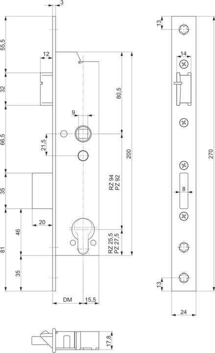 Produktbild MSL Rohrrahmen-Panik-Sicherheits-Einsteckschloss DELTA 19544 PE-SV (Einsteckschloss)