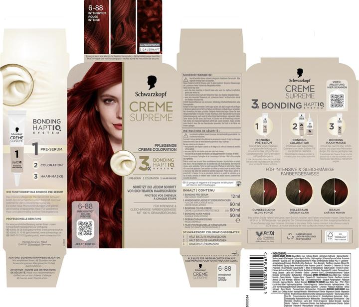 Image du produit Schwarzkopf Creme Supreme Creme Supreme Coloration 6-88 Intensivrot (6-88 Rouge intense)