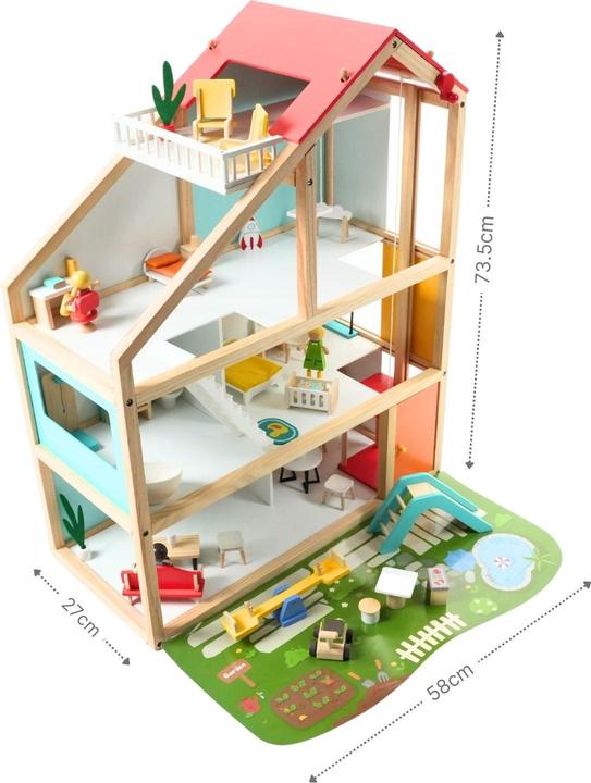 Image du produit Hermex 59-tlg. Holz-Puppenhaus mit Puppen Puppen-Villa mit Garten Spielhaus