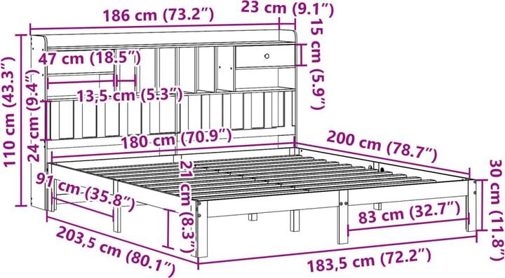 Produktbild vidaXL Bett mit Regal (180 x 200 cm)