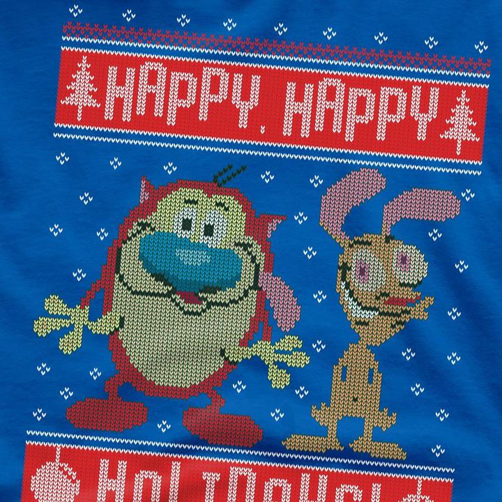 Actual product image Ren & Stimpy Mens Happy, Happy Holidays Christmas Jumper T-Shirt (S)