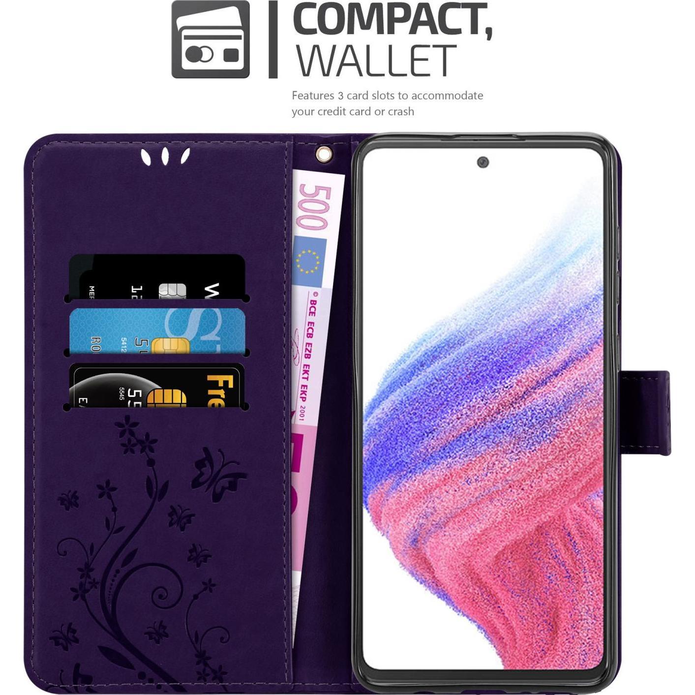 Thumbnail - Cadorabo Flower Book Hülle für Samsung Galaxy A53 5G (Samsung Galaxy A53 5G), Smartphone Hülle, Violett