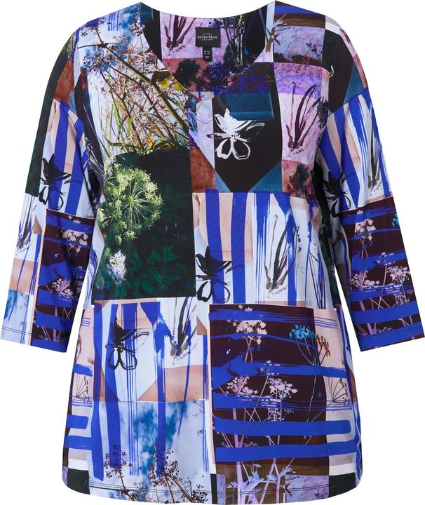 Immagine prodotto Ulla Popken Maglia dal taglio svasato in tessuto fluente con stampa patchwork, scollo a cuore e maniche a 3/4 (60)