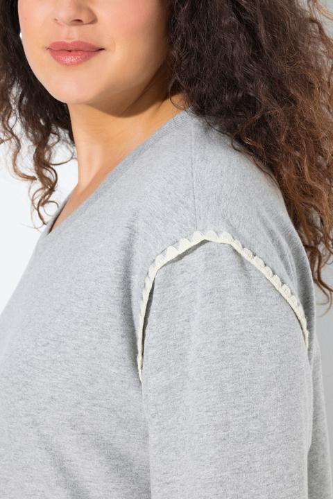 Produktbild Ulla Popken Sweatshirt, Ziernähte, Oversized, V-Ausschnitt, Langarm (62)