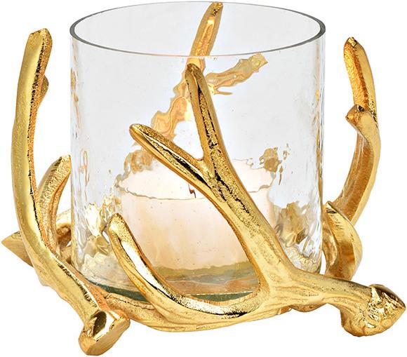 G. Wurm Windlicht Geweih aus Metall, Glas Gold (B/H/T) 15x10x15cm