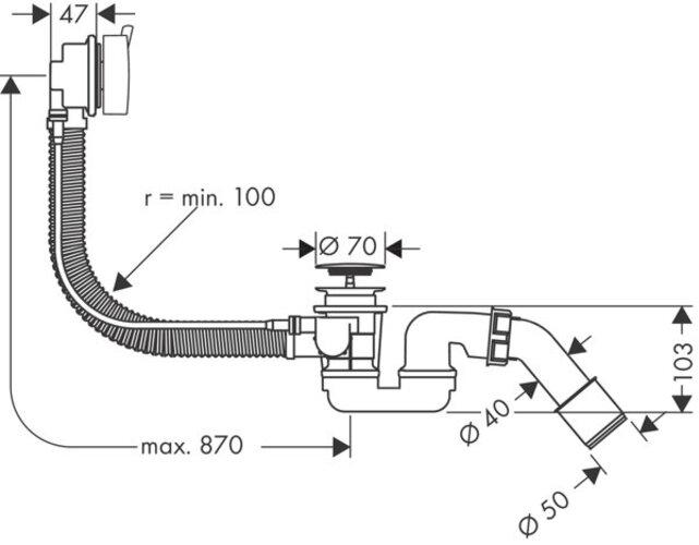 Immagine prodotto Axor Set di scarico/tracimazione FLEXAPLUS S m set prefabbricato f lavabo speciale nichel spazzolato (Impostazione dell'overflow, 1 1/2“)
