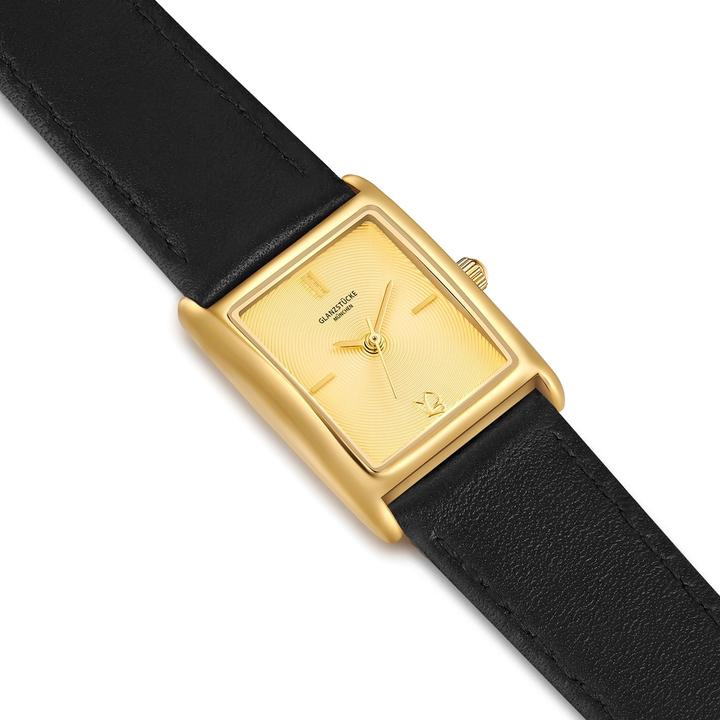 Actual product image Glanzstücke München Damen Quarzuhr gelbgold Echtleder schwarz - 38066 (22 mm)