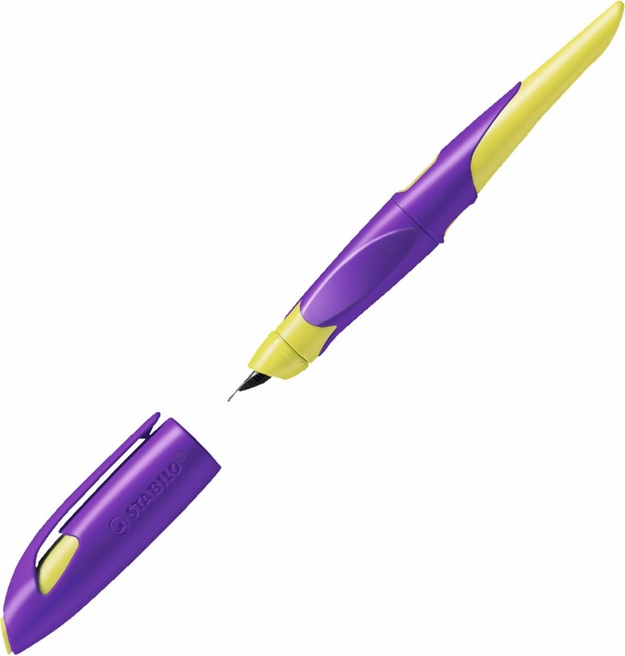 Actual product image STABILO EASYbirdy ergonomic school fountain pen for right-handers standard nib (Yellow, Violet, 1 x)