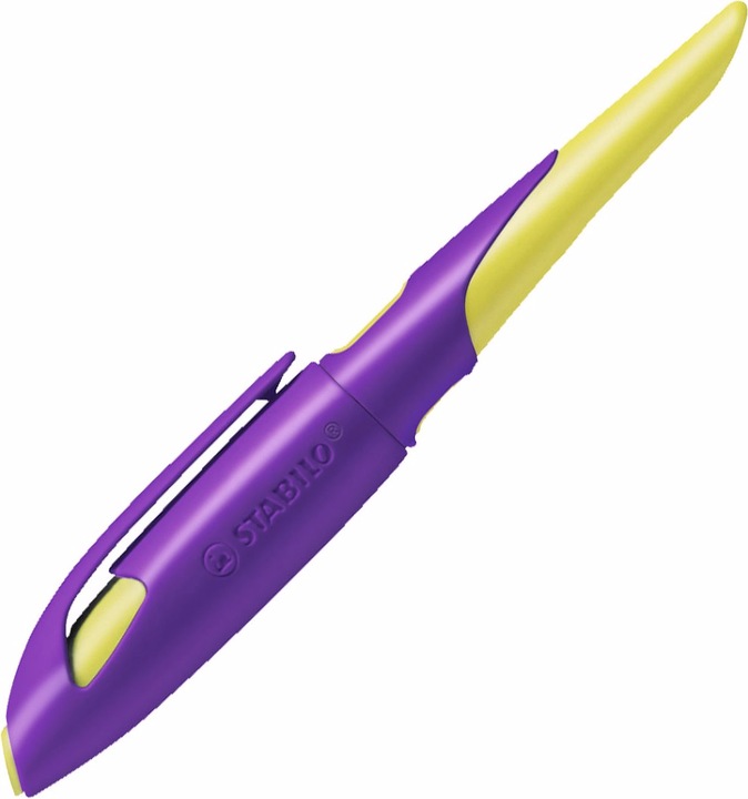 Actual product image STABILO EASYbirdy ergonomic school fountain pen for right-handers standard nib (Yellow, Violet, 1 x)