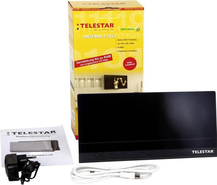 Actual product image Telestar Antenna 9 LTE (Flat antenna, Indoor antenna, 45 dB, DVB-T / -T2, DAB/ DAB+, UKW / MW / LW)