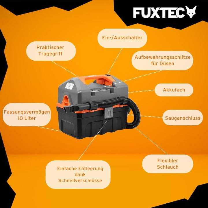 Actual product image Fuxtec Cordless wet/dry vacuum cleaner SET FX-E1VC20 (Wet dry vacuum cleaner)