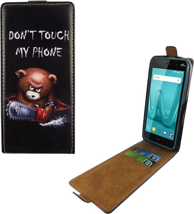 Produktbild König Design Wiko Lenny 4 Handyhülle Schutzcase Bär mit Kettensäge Tasche Flip Cover Etuis (Wiko Lenny 4)