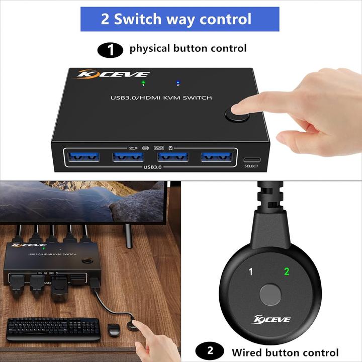 Produktbild Kceve KVM USB 3.0 Switch für 2 Computer, HDMI Schalter