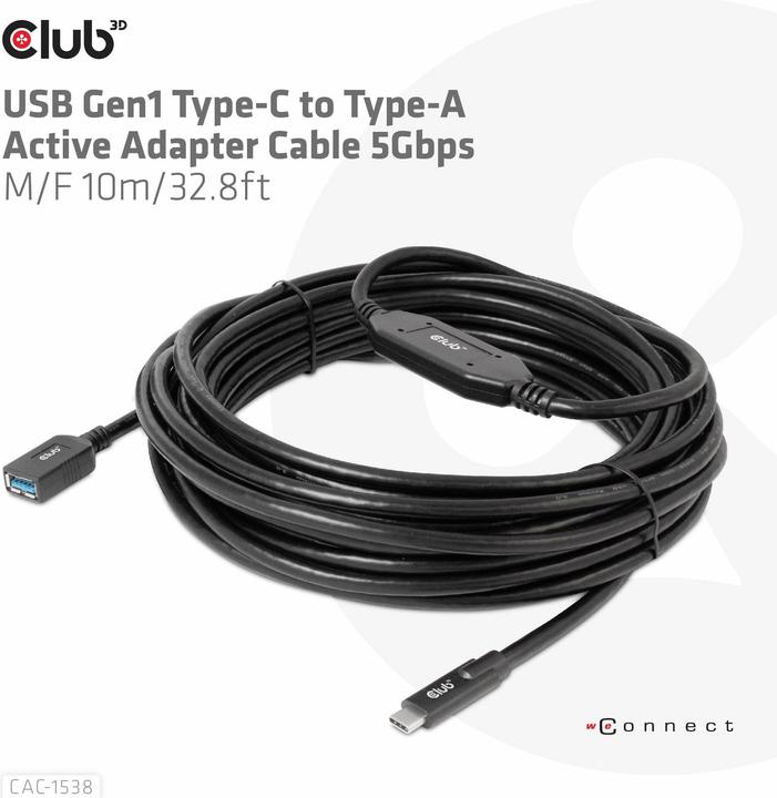 Produktbild Club 3D Club3D Kabel USB 3.2 Typ C <> USB Typ A St/Bu (10 m)