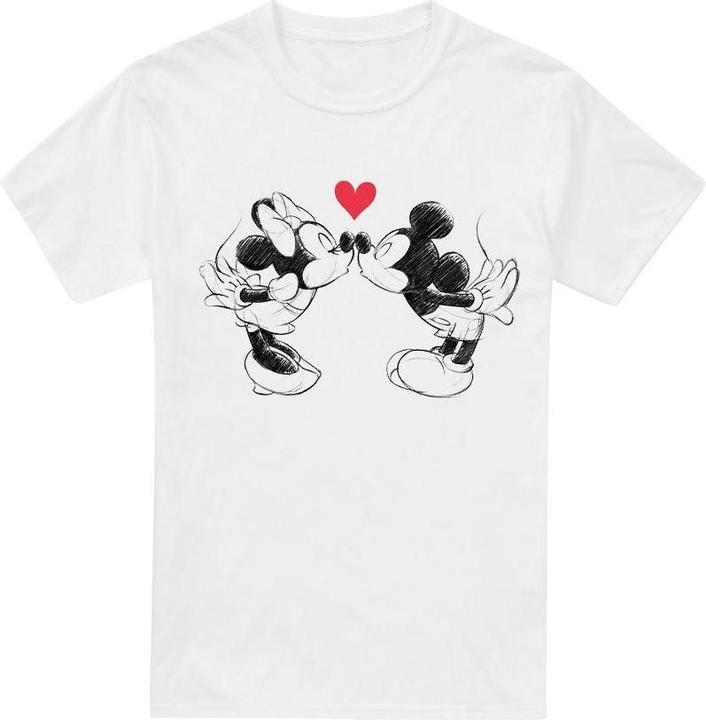 Actual product image Disney Mens Mickey & Minnie Mouse Kiss Sketch Valentine's Day T-Shirt (3XL)
