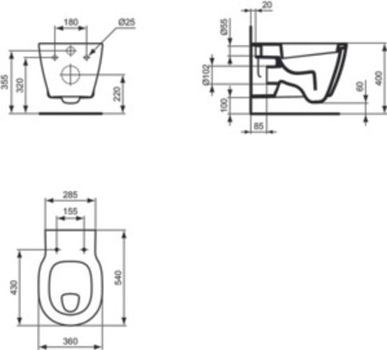 Actual product image Ideal Standard Connect wall-mounted flat-flush toilet E8017