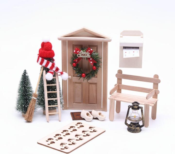 Hermex 24-tlg. Wichteltür-Set Weihnachtsdeko Miniaturwelt Elfentür-Zubehör